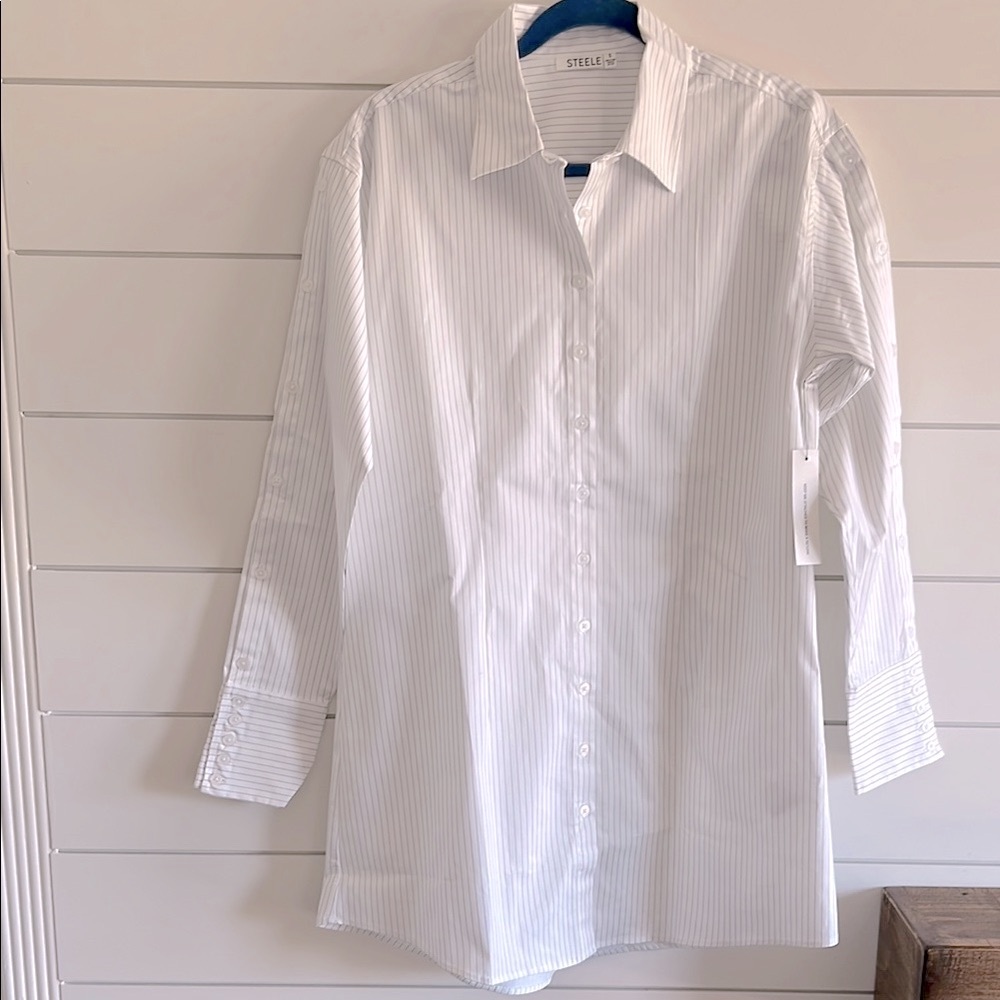 Steele Classic White Pinstripe Dress Shirt with Bralette NEW